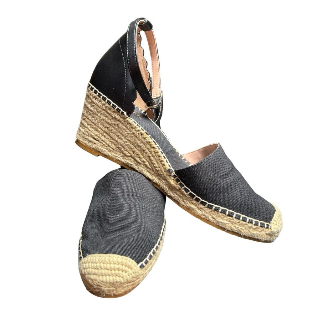 Kate Spade Espadrilles Wedge Sandals Black Palma Canvas Ankle Strap Women's 8.5B - Picture 7 of 9